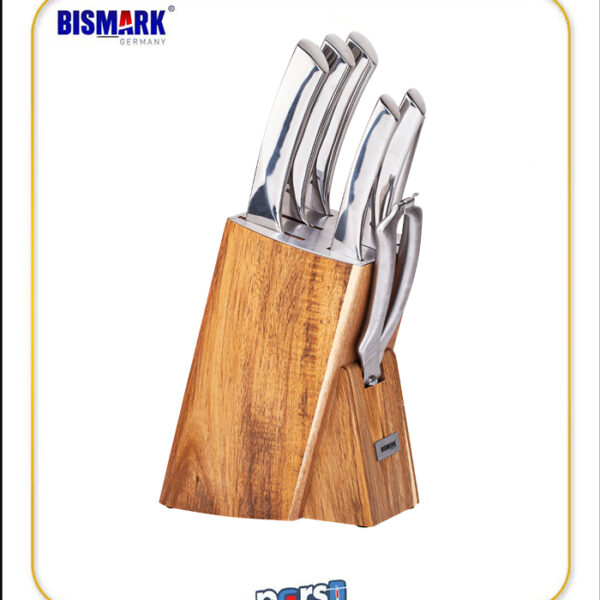 تصویر سرویس چاقوی ۷ پارچه بیسمارک مدل BM130 با پایه چوبی خوش استیل
